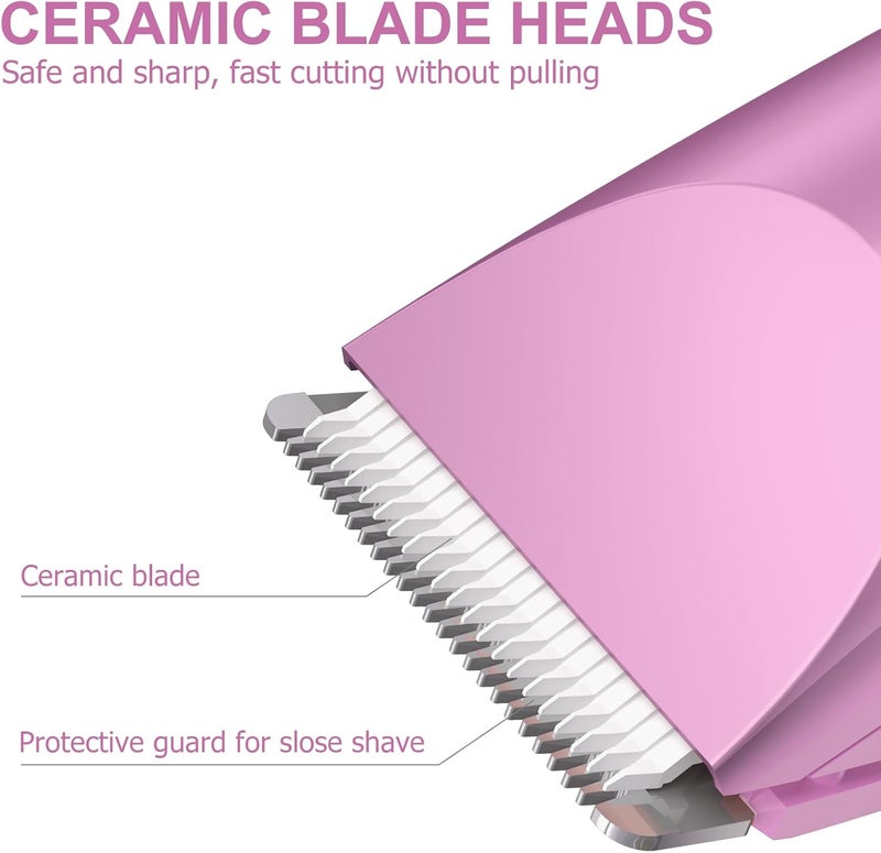 OLOV Electric Body Hair Trimmer - Groin Trimmer for Men - Bikini Trimmer Women - Wet/Dry Shaver Groomer, Replaceable Ceramic Blade Heads, USB Recharge Dock, Waterproof Hygiene Razor, Pink - Image 3
